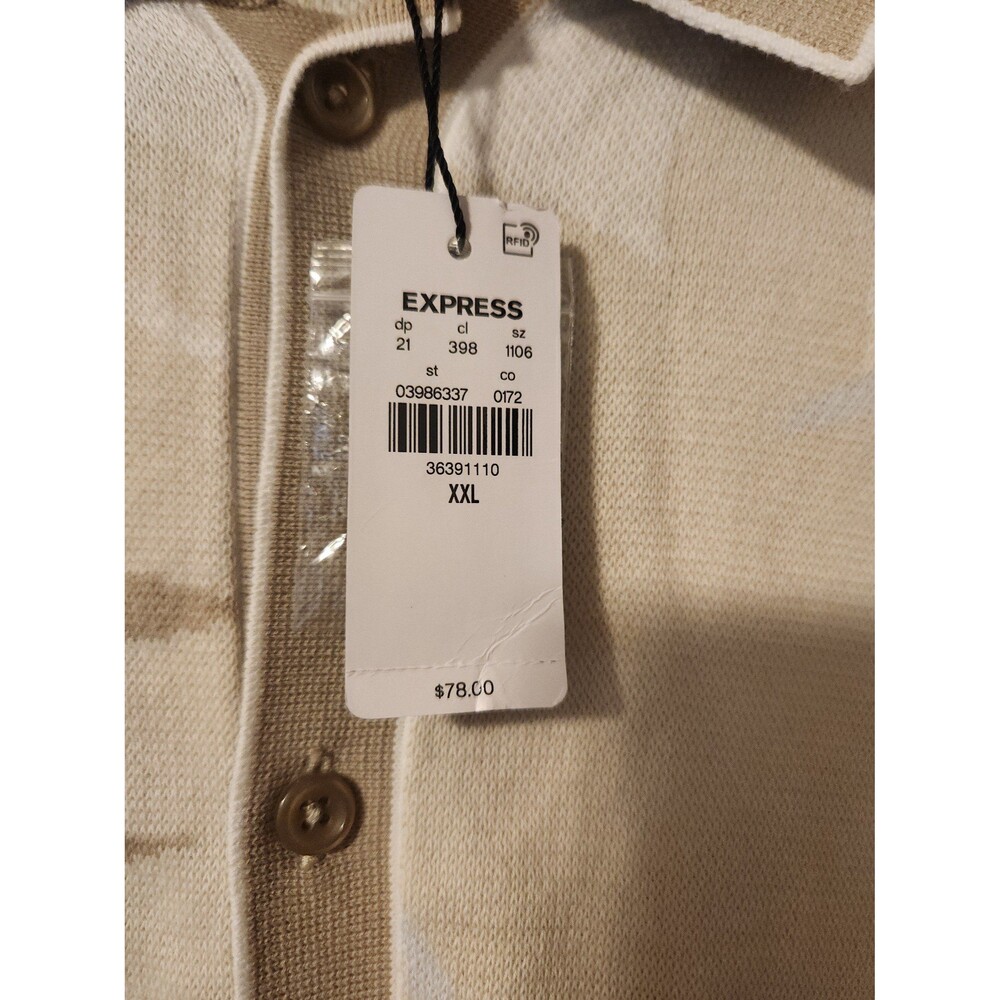 Express Tropical Floral Cotton-Blend Short Sleeve Sweater Polo Neutral Men's - Picture 3 of 5